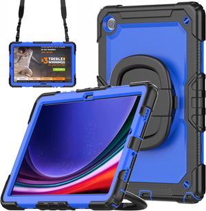 BONAEVER Case for Samsung Galaxy Tab A9 Plus 11 inch 2023 SM-X210/X216/X218 Shockproof Protective Cover with Screen Protector Rotating Stand and /Shoulder Strap Pen Holder Stylus Pen Blue