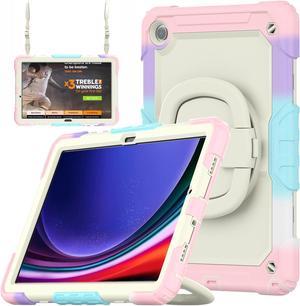 BONAEVER Case for Samsung Galaxy Tab A9 Plus 11 inch 2023 SM-X210/X216/X218 Shockproof Protective Cover with Screen Protector Rotating Stand and /Shoulder Strap Pen Holder Stylus Pen Pink