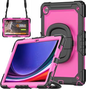 BONAEVER Case for Samsung Galaxy Tab A9 Plus 11 inch 2023 SM-X210/X216/X218 Shockproof Protective Cover with Screen Protector Rotating Stand and /Shoulder Strap Pen Holder Stylus Pen Rose Red