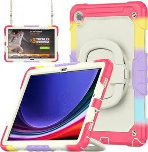 BONAEVER Case for Samsung Galaxy Tab A9 Plus 11 inch 2023 SM-X210/X216/X218 Shockproof Protective Cover with Screen Protector Rotating Stand and /Shoulder Strap Pen Holder Stylus Pen Rainbow Red