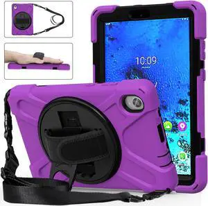 BONAEVER For Lenovo Tab M8 HD 8.0 Inch 2020 Mdoel TB-8705F / TB-8705N Shockproof Protective Cover with Hand & Shoulder Strap Stand and Pencil Holder Purple