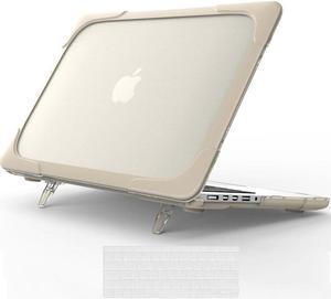 BONAEVER For MacBook Pro 13 Inch Retina Case (Version 2015/2014/2013) [Heavy Duty][Snap on][Dual Layer] Hard Cover with Foldable Stand & Keyboard Cover for Mac Pro Retina 13.3 Model A1502 A1425 Khaki