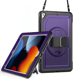 BONAEVER Case for iPad 10.2 inch 2021 2020 2019 9th 8th 7th Generation iPad Air 3 10.5 Pro 10.5 inch with Screen Protector, Foldable Stand, Pencil Holder, Shockproof Rugged Protective Cover Purple