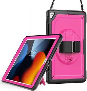 BONAEVER Case for iPad 10.2 inch 2021 2020 2019 9th 8th 7th Generation iPad Air 3 10.5 Pro 10.5 inch with Screen Protector, Foldable Stand, Pencil Holder, Shockproof Rugged Protective Cover Rose Red