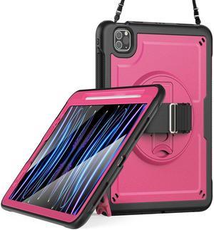 BONAEVER Case for  iPad Pro 11 Inch 2022 2021 2020 2018 iPad Air 5th 4th Gen 10.9 with Foldable Stand, Pencil Holder, Screen Protector, Heavy Duty Shockproof Rugged Protective Cover Rose Red