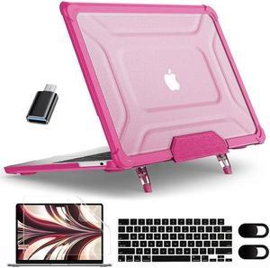 BONAEVER Case for MacBook Air 13 inch 2022 2021 2020 2019 2018 A2337 M1 A2179 A1932 Laptop Hard Cover with Kickstand Keyboard Skin Screen Protector Camera Cover USB C Adapter Rose Red