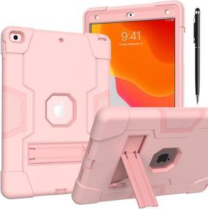 Bonaever Case for iPad 10.2 Inch 2021 2020 2019 9th/8th/7th Generation with Kickstand, Heavy Duty Shockproof Protective Cover with Stylus Pen Rose Gold