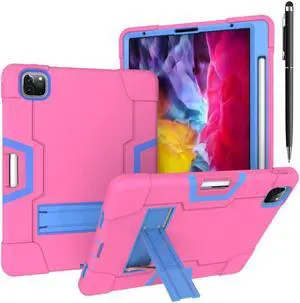 Bonaever Case for iPad Pro 12.9 inch 2022 2021 2020 2018 with Kickstand, Heavy Duty Shockproof Protective Cover with , Pencil Holder, Stylus Pen Rose Red