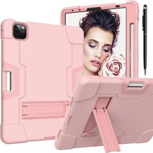 Bonaever Case for iPad Air 5th/4th Generation 10.9 inch 2022/2020, iPad Pro 11 inch 4th/3rd/2nd/1st Gen with Kickstand, Heavy Duty Shockproof Protective Cover with , Pencil Holder, Stylus Pen Pink