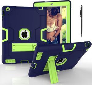 Bonaever Case for iPad 2, iPad 3, iPad 4 with Kickstand, Heavy Duty Shockproof Protective Cover with Stylus Pen Green