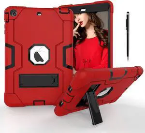 Bonaever Case for iPad Mini, Mini 2, Mini 3 with Kickstand, Heavy Duty Shockproof Protective Cover with Stylus Pen Blue Red