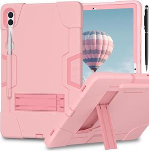 BONAEVER Case for Samsung Galaxy Tab S10 Plus/S9 Plus/S9 FE Plus 12.4 inch with Kickstand, Heavy Duty Shockproof Protective Cover with Pencil Holder, Stylus Pen Rose Gold