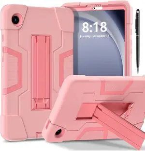BONAEVER Case for Samsung Galaxy Tab A9 8.7 Inch 2023 SM-X110/X115/X117 with Kickstand, Heavy Duty Shockproof Protective Cover with Stylus Pen Rose Gold