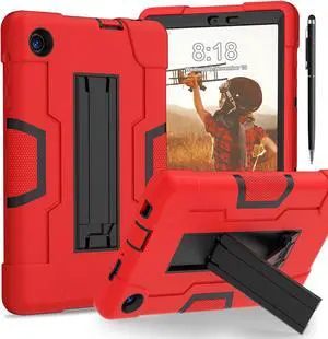 BONAEVER Case for TCL Tab 8 LE 9137W / TCL Tab 8 WiFi 9132X Kickstand, Heavy Duty Shockproof Protective Cover with Stylus Pen Red