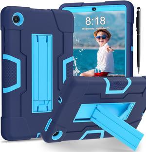 BONAEVER Case for Lenovo Tab M8 4th Gen 8 inch 2023 TB-300FU TB-300XU with Kickstand, Heavy Duty Shockproof Protective Cover with Stylus Pen Navy Blue