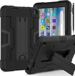 BONAEVER Case for Amazon Fire 7 12th Gen 2022 Release with Kickstand, Heavy Duty Shockproof Protective Cover with Stylus Pen