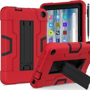 BONAEVER Case for Amazon Fire 7 12th Gen 2022 Release with Kickstand, Heavy Duty Shockproof Protective Cover with Stylus Pen Red