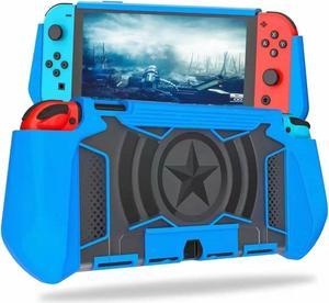 BONAEVER Dockable Case Compatible for Nintendo Switch, TPU Grip Protective Cover Case with Ergonomic Design and Comfort Grip Blue