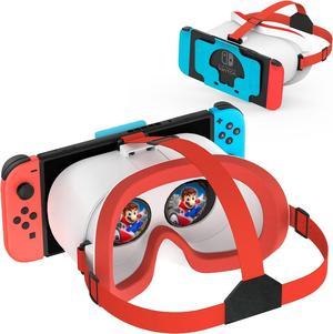 BONAEVER Upgraded VR Headset for Nintendo Switch & Switch OLED Model, Switch Virtual Reality Glasses with Adjustable HD Lenses and Comfortable Head Strap, Labo VR Kit 3D Goggles for Switch Red