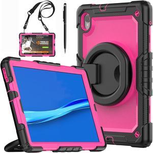 BONAEVER Case for Lenovo Tab M10 FHD Plus 10.3 inch 2nd Gen 2020 and Tab K10 2021 with Screen Protector Shockproof Protective Cover with Pen Holder Stand and Shoulder Strap Stylus Pen Rose Red