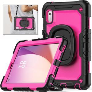 BONAEVER for Lenovo Tab M9 Case 9 inch TB-310FU with Screen Protector/Rotating Hand Strap/Stand/Shoulder Strap, [3-Layer Protective] Lenovo M9 HD Tablet Cover 9 inch 2023 Rose Red