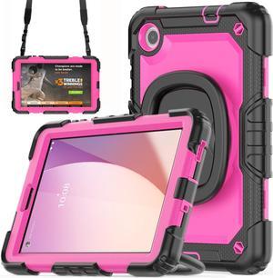 BONAEVER Case for Lenovo Tab M8 4th Gen 2023 TB-300FU TB-300XU with Screen Protector Shockproof Protective Cover with Pen Holder Stand and Hand/Shoulder Strap Rose Red