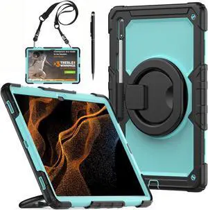 BONAEVER Case for Samsung Galaxy Tab S10 Ultra 2024 / S9 Ultra 2023 / Galaxy S8 Ultra 14.6 inch Protective Cover with Screen Protector Stylus Pen Pen Holder Hand/Shoulder Strap Light Blue