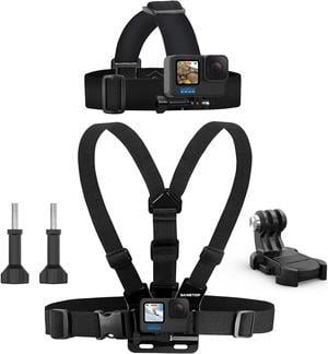 BONAEVER Head Mount Strap Chest Mount Harness Chesty Kit Compatible with GoPro Hero 12, 11, 10, 9, 8, 7, 6, 5, 4, Session, 3+, 3, 2, 1, Hero (2018), Fusion, Max, DJI Osmo Action Cameras