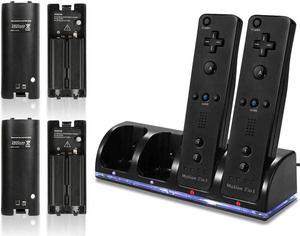 BONAEVER For Wii Remote Battery Charger, 4 in 1 Wii Remote Charging Dock Station with 4 PCS 2800mAH Rechargeable Batteries for Nintendo Wii/Wii U Controllers Black