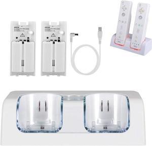 BONAEVER Wii Chargers for Nintenndo Wii Remote Controller, Wii Charger Dock Station with 2 Rechargeable Batteries and USB Charging Cord for for Wii / Wii U Game Remote Controller White