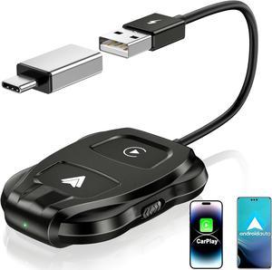 Wireless Carplay Adapter, 2024 Upgrade 2 in 1 Plug & Play Dongle, Converts Wired CarPlay to Wireless, One-Click Switching to Instantly Adapt to Android and Apple Devices