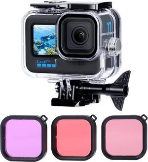 Waterproof Dive Case Housing for Gopro Hero 13/12/11/10/9 Black Action Camera Accessories with 3 Pack Underwater Filter Diving Protective Shell