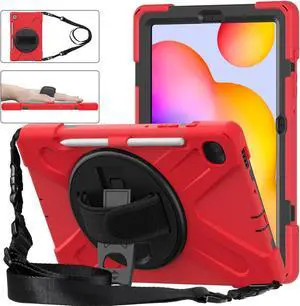 BONAEVER Case for Samsung Galaxy Tab S6 Lite 10.4 inch 2024 2020 2022 Model SM-P620 SM-P625 SM-P610 SM-P613 SM-P615 SM-P619 Protective Cover with S Pen Holder Stand Hand/Shoulder Strap Red