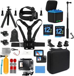 Accessories Kit with Battery and Charger for Gopro Hero 12 11 10 9 Black, Waterproof Case+Selfie Stick+Tripod+2 Battery+3-Channel Charger Station Compatible with Go pro 12 11 10 9