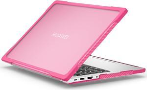 BONAEVER for Huawei MateBook D14 / D14SE 2023 2024 Case Heavy Duty Rugged Full Shockproof Protective Cover, Dual Layer Laptop Transparent Hard Shell Case with TPU Frame Rose Red