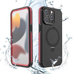for iPhone 15 Pro Max Waterproof Case with Stand Compatible with MagSafe Full Body Magnetic IP69 Underwater Case Builtin Screen Protector Military Grade Shockproof Case for Men Women Red