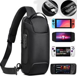 BONAEVER Carrying Case for Switch/Steam Deck/Steam Deck OLED/Legion Go/ROG Ally Gaming Handheld and Accessories Chest Bag, Protective Hard Shell Travel Bag with Anti-theft Lock & USB Charging Port