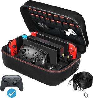 Carrying Storage Case for Nintendo Switch/For Switch OLED Model (2021),Portable Travel All Protective Hard Messenger Bag Soft Lining 18Games for Switch Console Pro Controller Accessories Black