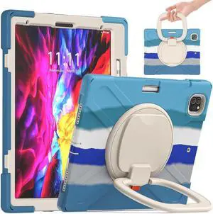 BONAEVER For iPad Air 13 inch 2025 M3 2024 M2, iPad Pro 12.9 inch 6th 5th 4th 3rd Gen 2022 2021 2020 2018 Shockproof Cover with Pencil Holder, Stand, Shoulder Strap Blue/White