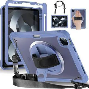 BONAEVER For iPad Air 13 inch 2025 M3 2024 M2, iPad Pro 12.9 inch 6th 5th 4th 3rd Gen 2022 2021 2020 2018 Shockproof Cover with Pencil Holder, Rotatable Stand, Shoulder Strap Lavender