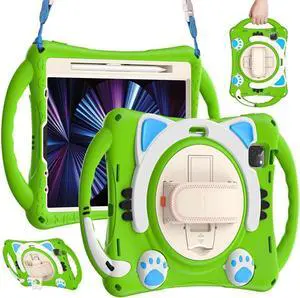 Kids Case for iPad Air 11 inch 2025 M3 2024 M2, iPad Air 5 Air 4 10.9 inch 2022 2020, iPad Pro 11 4th 3rd 2nd 1st Gen 2022 - 2018, Shockproof Protective Cover with Pen Holder Stand Hand/Shoulder Strap