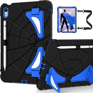 BONAEVER iPad 10th Generation Case 2022, Kids Friendly iPad 10.9 Case with Kickstand Shoulder Strap Pencil Holder, Heavy Duty Protective Case for iPad 10th Generation 2022 Release Black/Blue