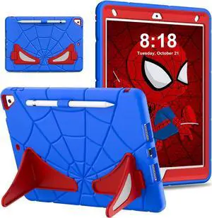 BONAEVER Kids Case for iPad 10.2 Inch 2021 2020 2019, 9th/8th/7th Generation, Heavy Duty Shockproof Rugged Protective Cover with pencil holder, Kickstand Blue/Red