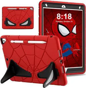 BONAEVER Kids Case for iPad 10.2 Inch 2021 2020 2019, 9th/8th/7th Generation, Heavy Duty Shockproof Rugged Protective Cover with pencil holder, Kickstand Black/Red