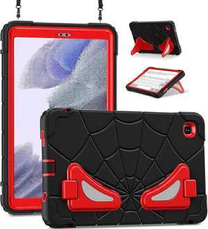 BONAEVER Tablet Case For Samsung Galaxy Tab A7 Lite 8.7 inch 2021 SM-T220/T225/T227 With Stand, Shoulder Strap, Thickned Cornor Impact Protection Cover for Kids Boys Children Black/Red