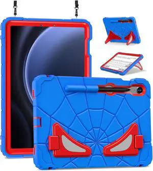 BONAEVER Tablet Case For Samsung Galaxy Tab S10 FE / S9 FE 10.9 inch / S9 / S8 / S7 11 inch with Stand, Shoulder Strap, Thickned Cornor Impact Protective Cover for Kids Boys Children Blue/Red