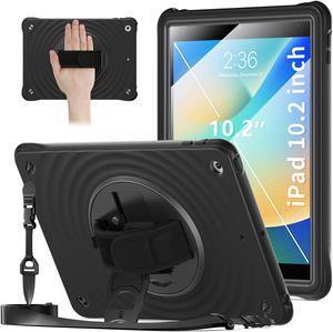 BONAEVER Case for iPad 10.2 inch 9th 8th 7th  Generation 2021 2020 2019 with Built-in Screen Protector, 360° Rotating Stand, Adjustable Shoulder Strap, Hand Strap, Pencil Holder