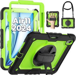 BONAEVER Case for iPad Air 11 inch 7th 6th Generation M3 M2 2025 2024, Heavy Duty Shockproof Protective Cover with Screen Protector, Stand and Hand/Shoulder Strap Green