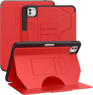 BONAEVER Case For iPad Pro 11 Inch 2024 M4 2024 5th Generation A2836/A2837/A3006, Smart Magnetic Auto Sleep Shockproof Cover with Multi-Angles Stand, Pen Holder, Card Slot Brown Red