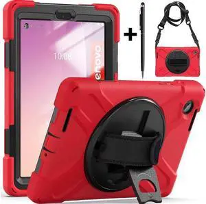BONAEVER For Lenovo Tab M8 4th Gen 2024 2023 TB-301XU TB-300FU TB-300XU Shockproof Protective Cover with H & Shoulder Strap Stand and Pencil Holder Stylus Pen Red